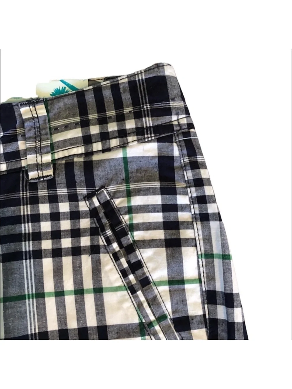 NWT Smart Set plaid print navy white green golf athleisure Bermuda short size 7 - Picture 4 of 15